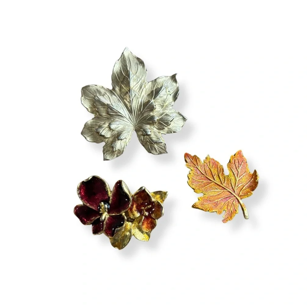 🍁 Vintage Floral & Leaf Pin Set (Set of 3) 🍁